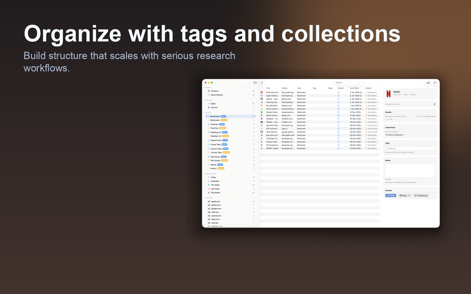 Arcmark tags and collections screenshot